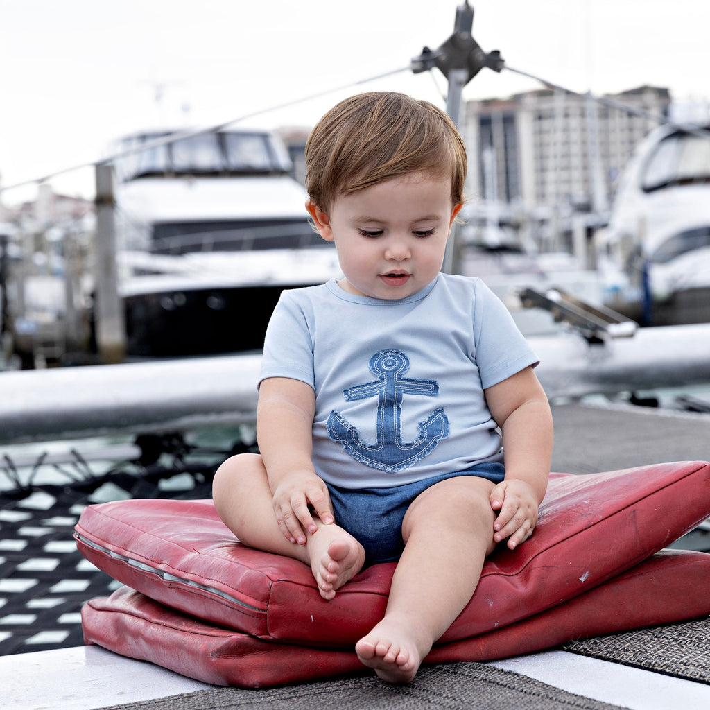 Light Blue T-Shirt With Denim Anchor Applique Set