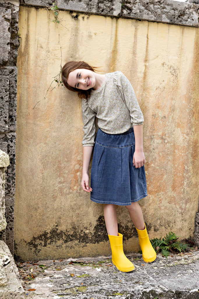 Blue Denim Pleat Detail Skirt