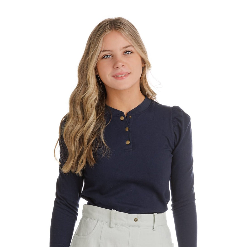 Navy Puff Sleeve Henley