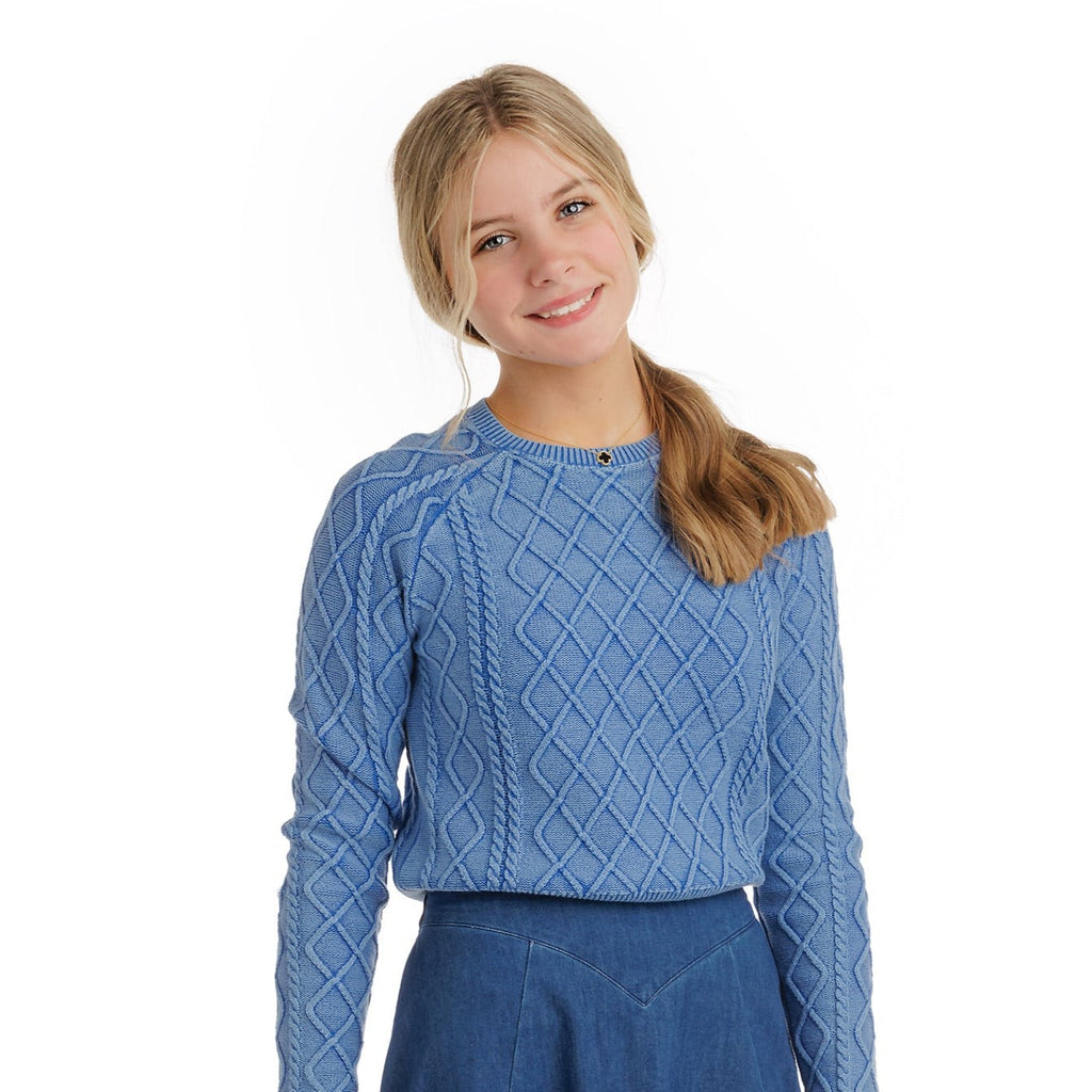 Bright  Blue Wash Cable Knit Sweater