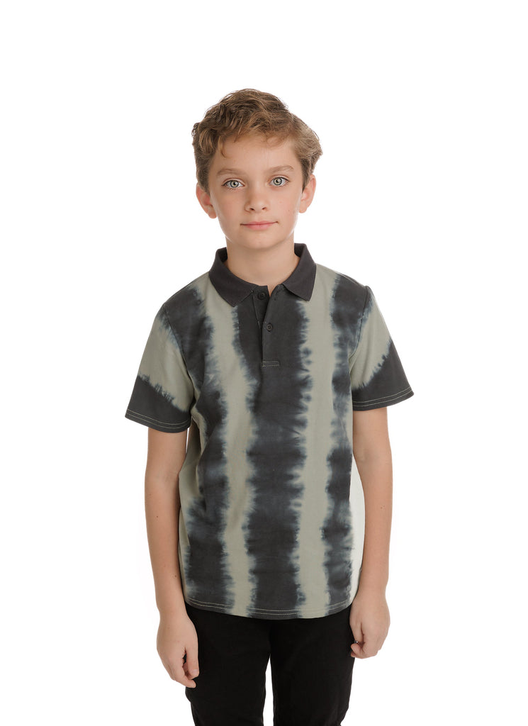 Sage and Black Tie Dye Stripe Short Sleeve Polo