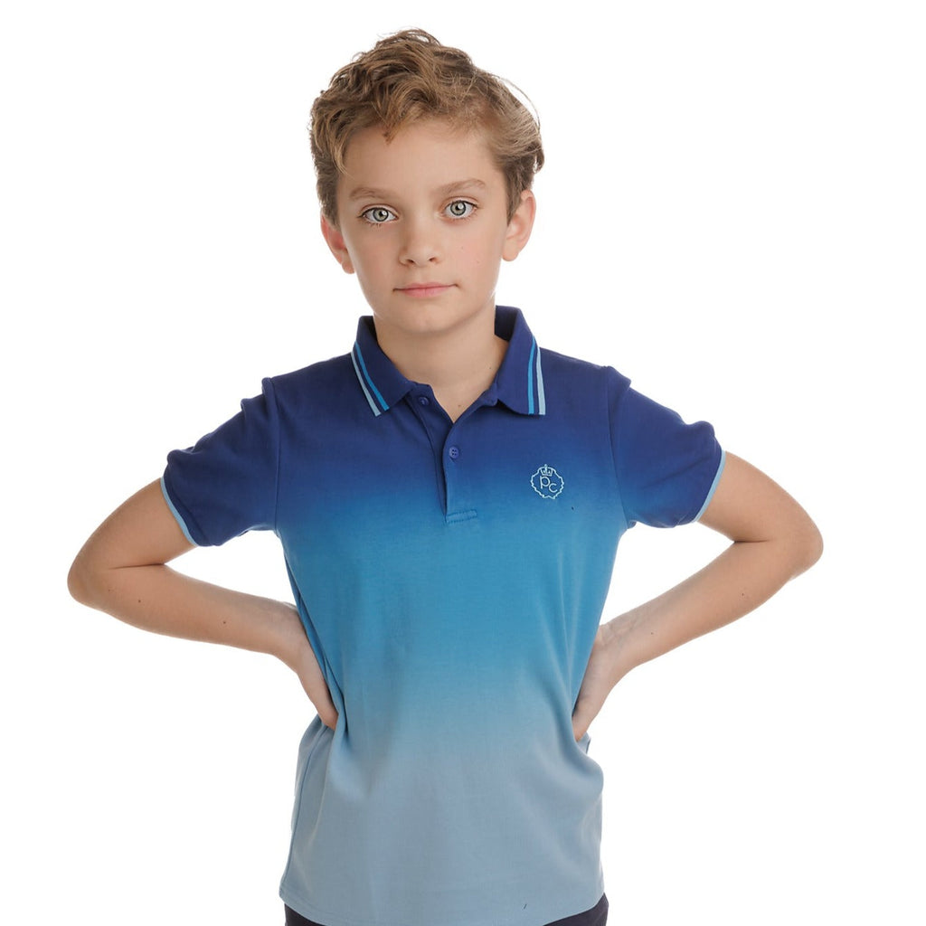 Blue Ombre Dyed Short Sleeve Polo