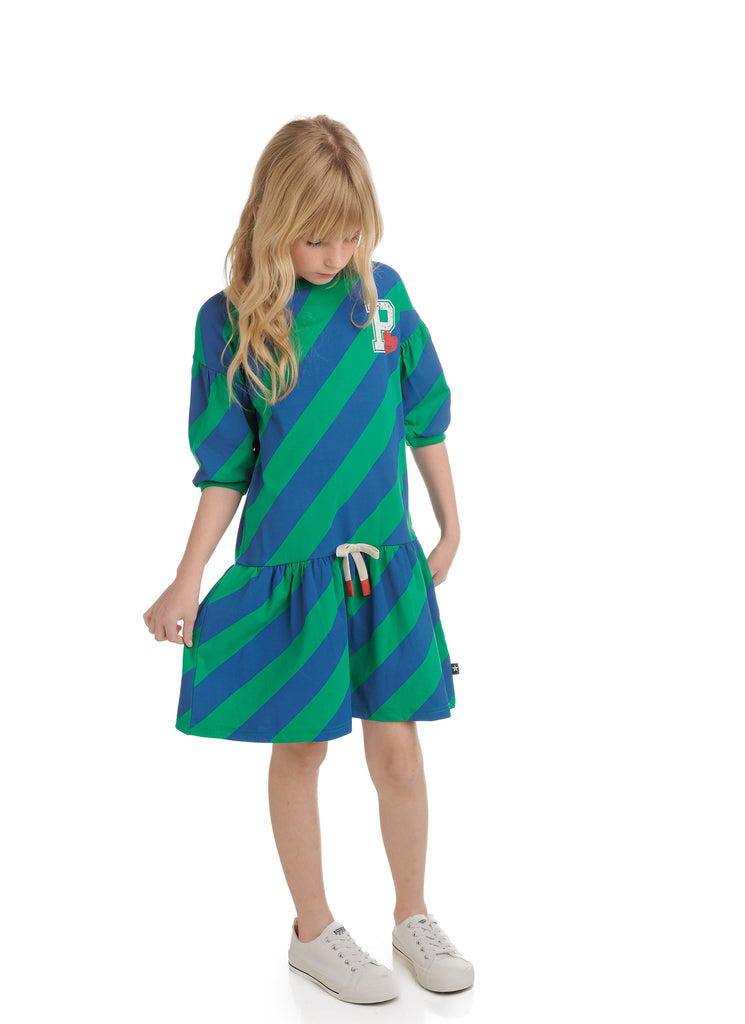 Green and Blue Diagonal Stripe Dress