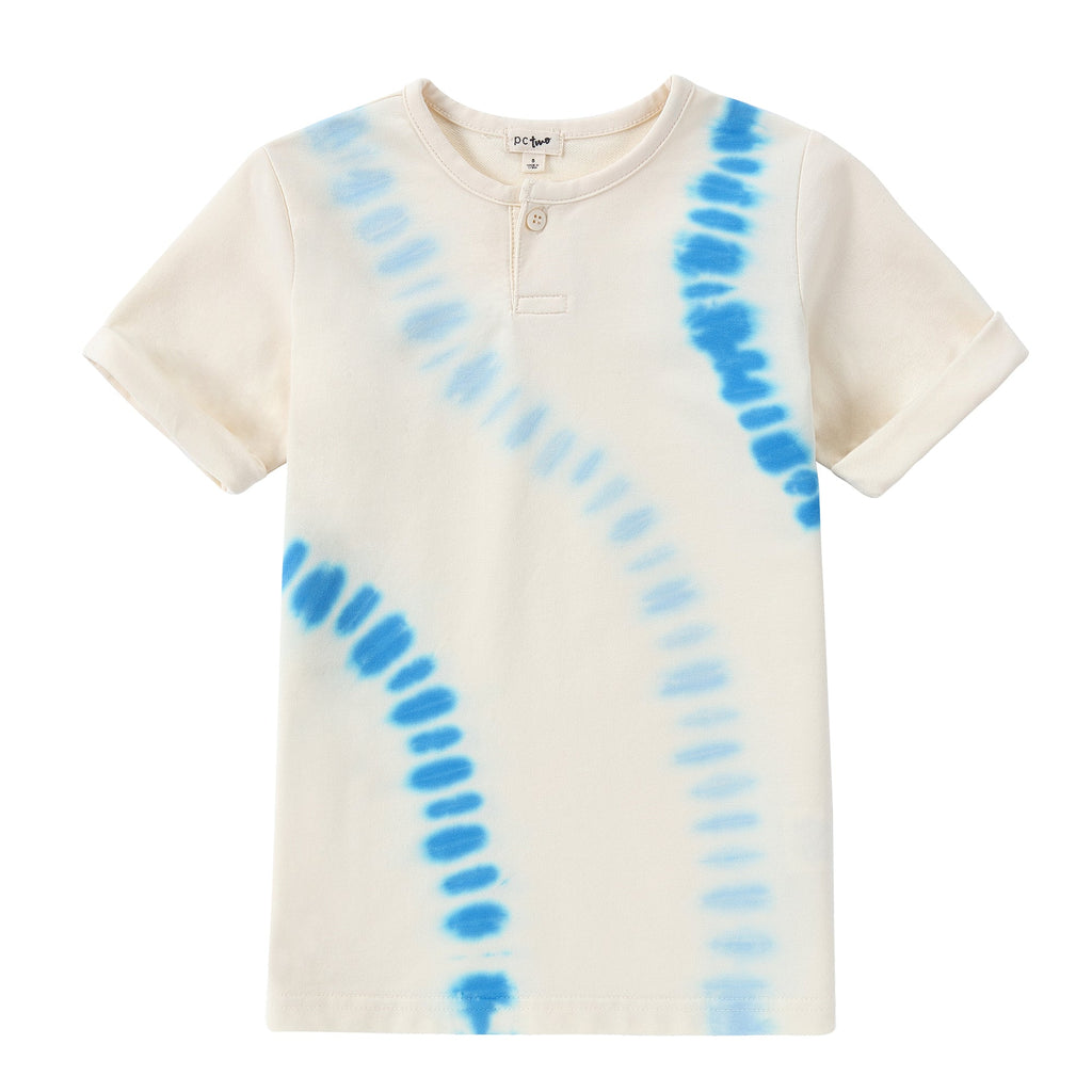 Blue Stitch Dye Henley T-Shirt