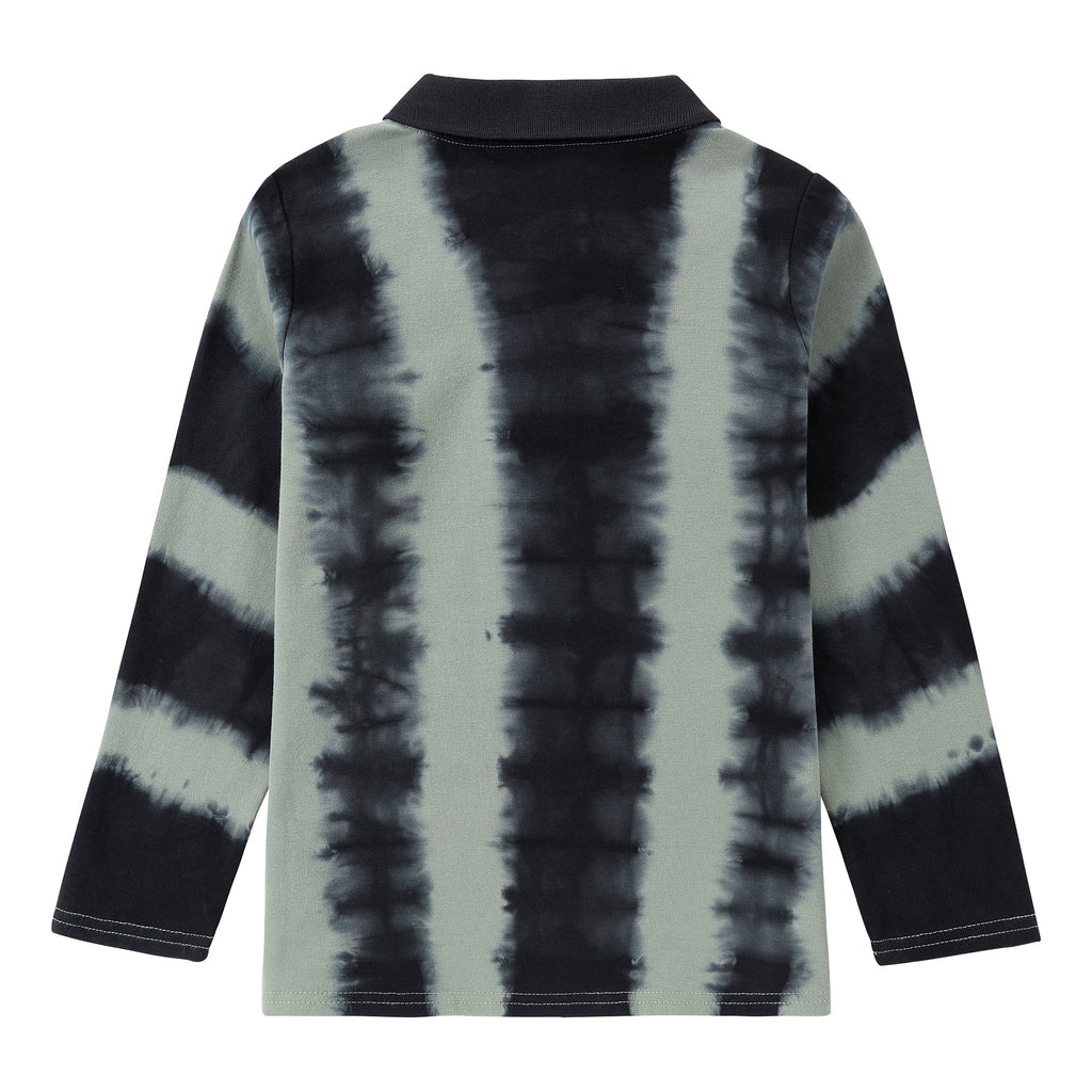 Sage and Black Tie Dye Stripe Long Sleeve Polo