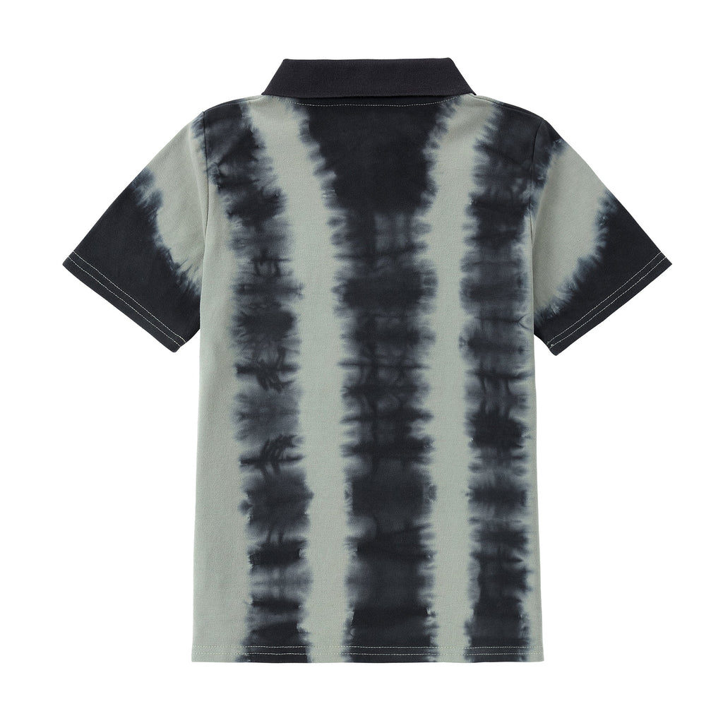 Sage and Black Tie Dye Stripe Short Sleeve Polo