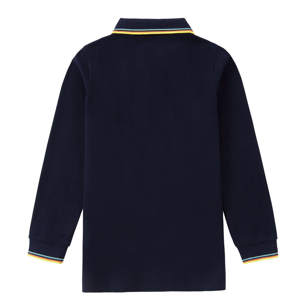 Navy Long Sleeve Polo With Colorful Stripes