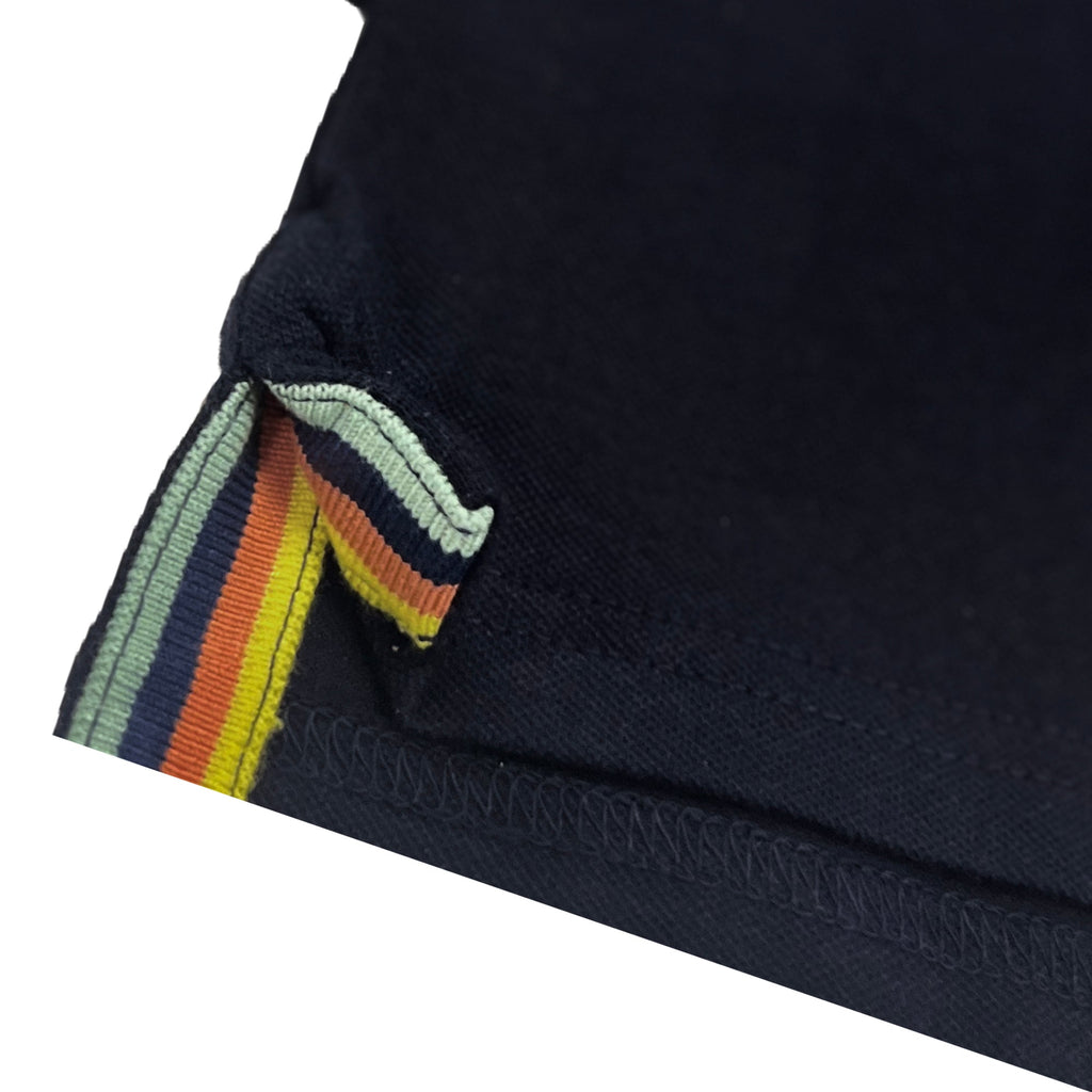 Navy Short Sleeve Polo With Colorful Stripes