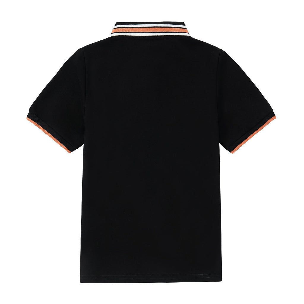 Black Short Sleeve Polo With Orange and White Accents