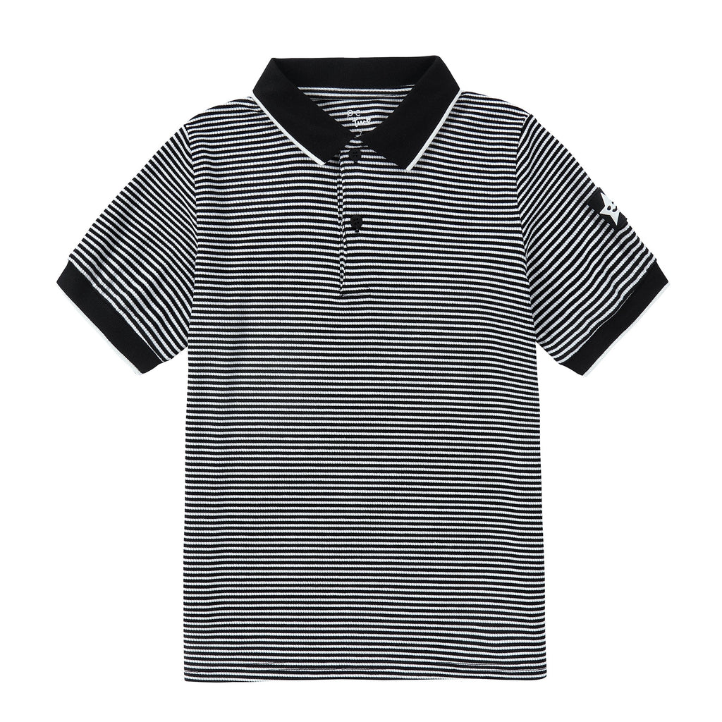 Black and White Stripe Ribbed Short Sleeve Polo