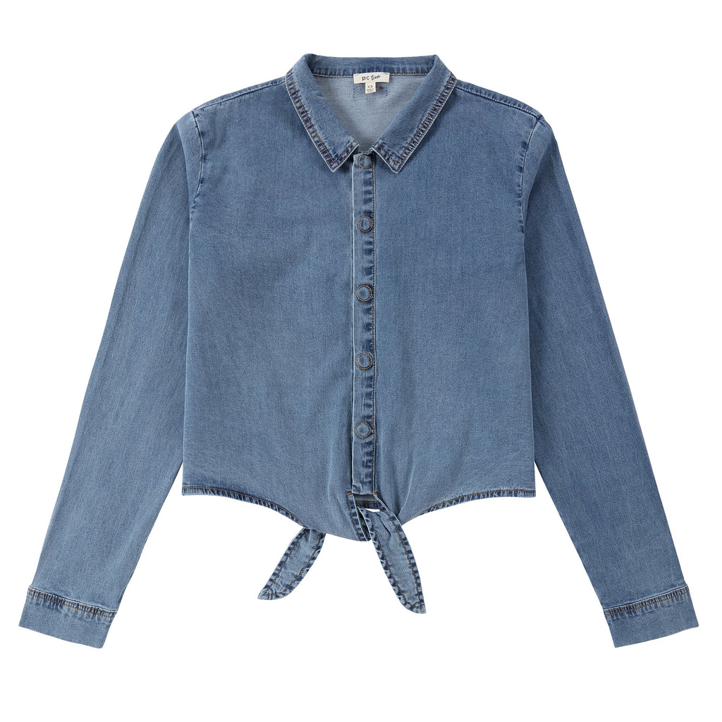 Denim Cropped Tie Shirt