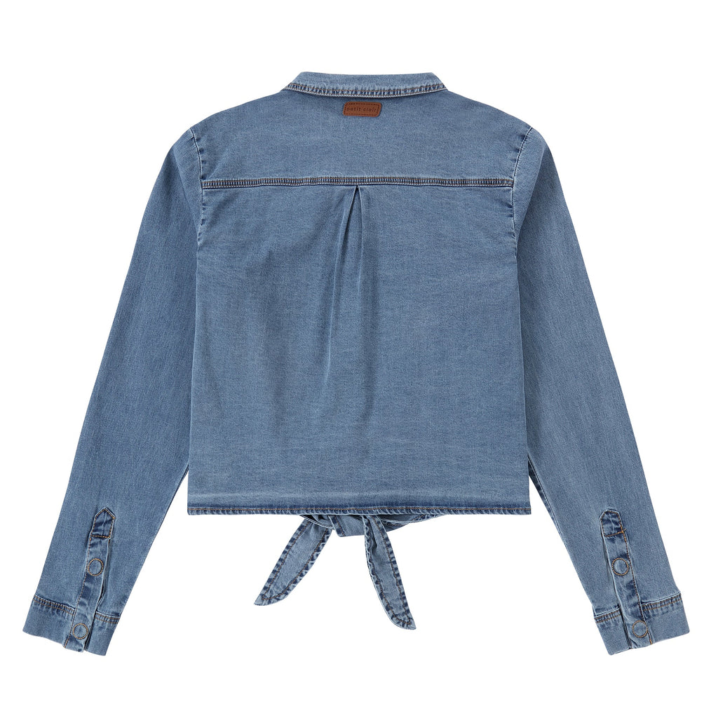 Denim Cropped Tie Shirt