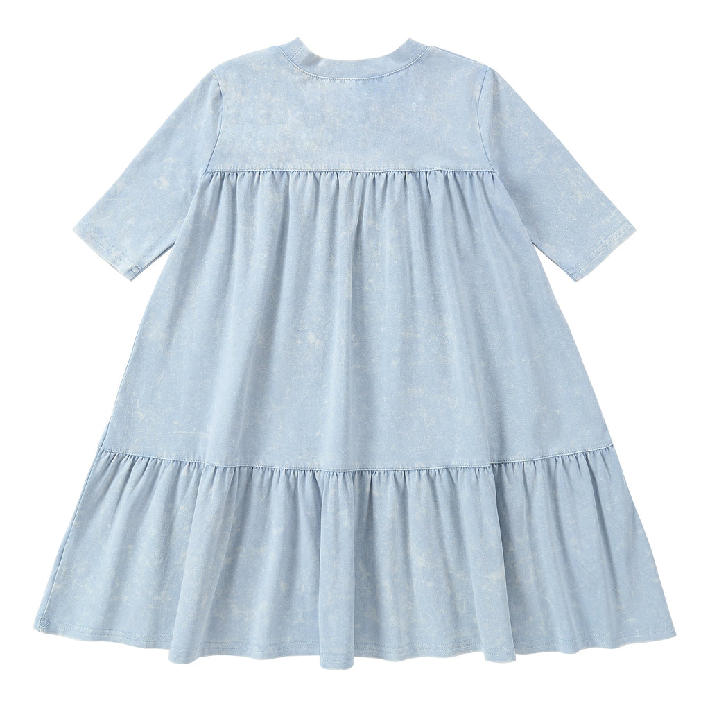 Super Light Blue Stretch Denim Tiered Dress