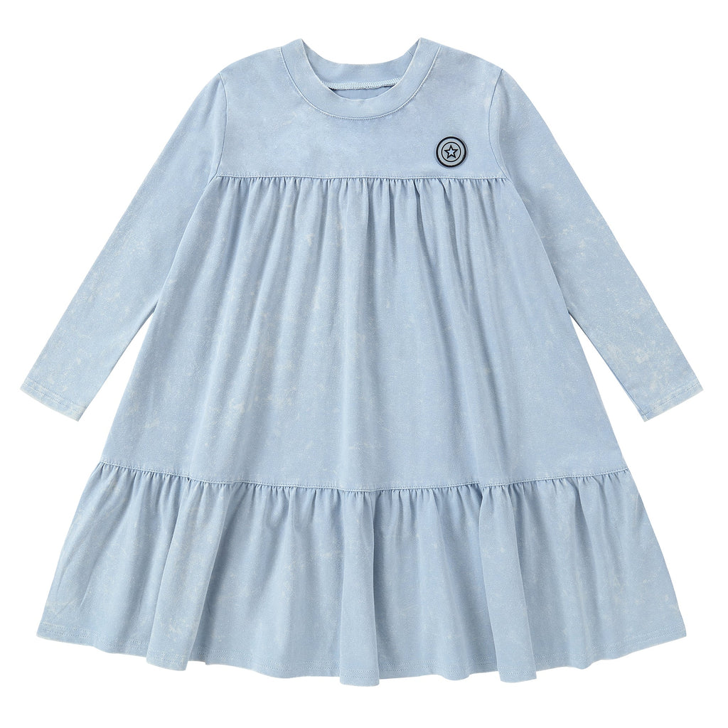 Super Light Blue Stretch Denim Tiered Dress