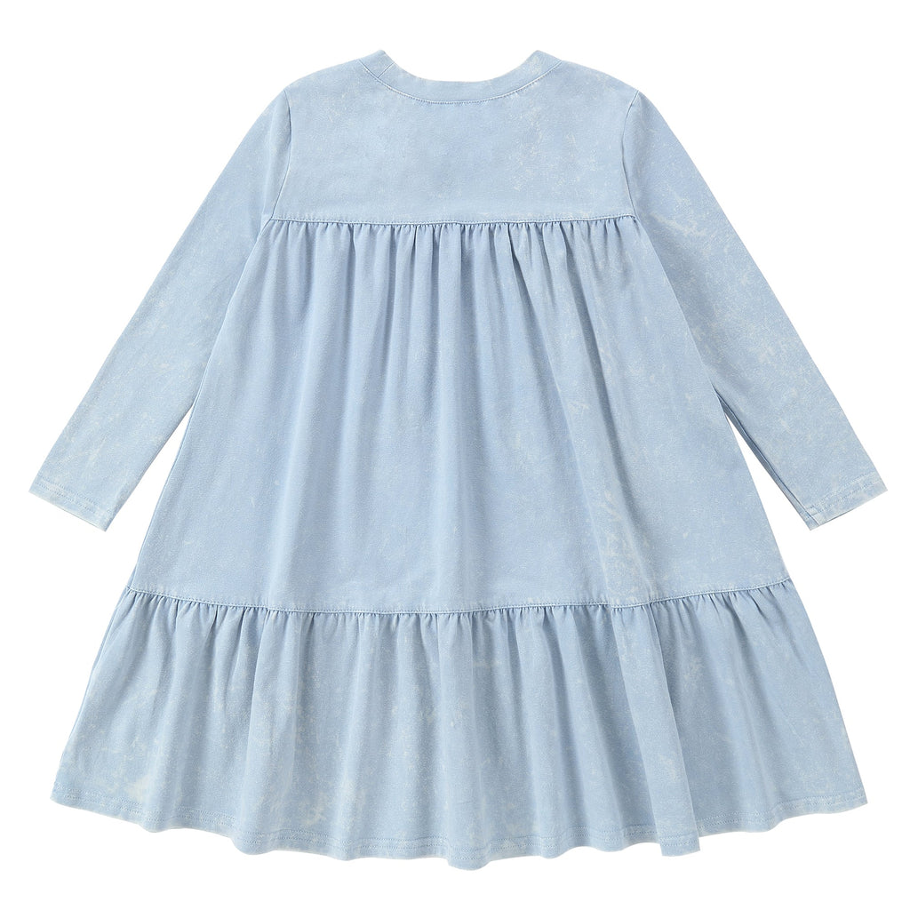 Super Light Blue Stretch Denim Tiered Dress