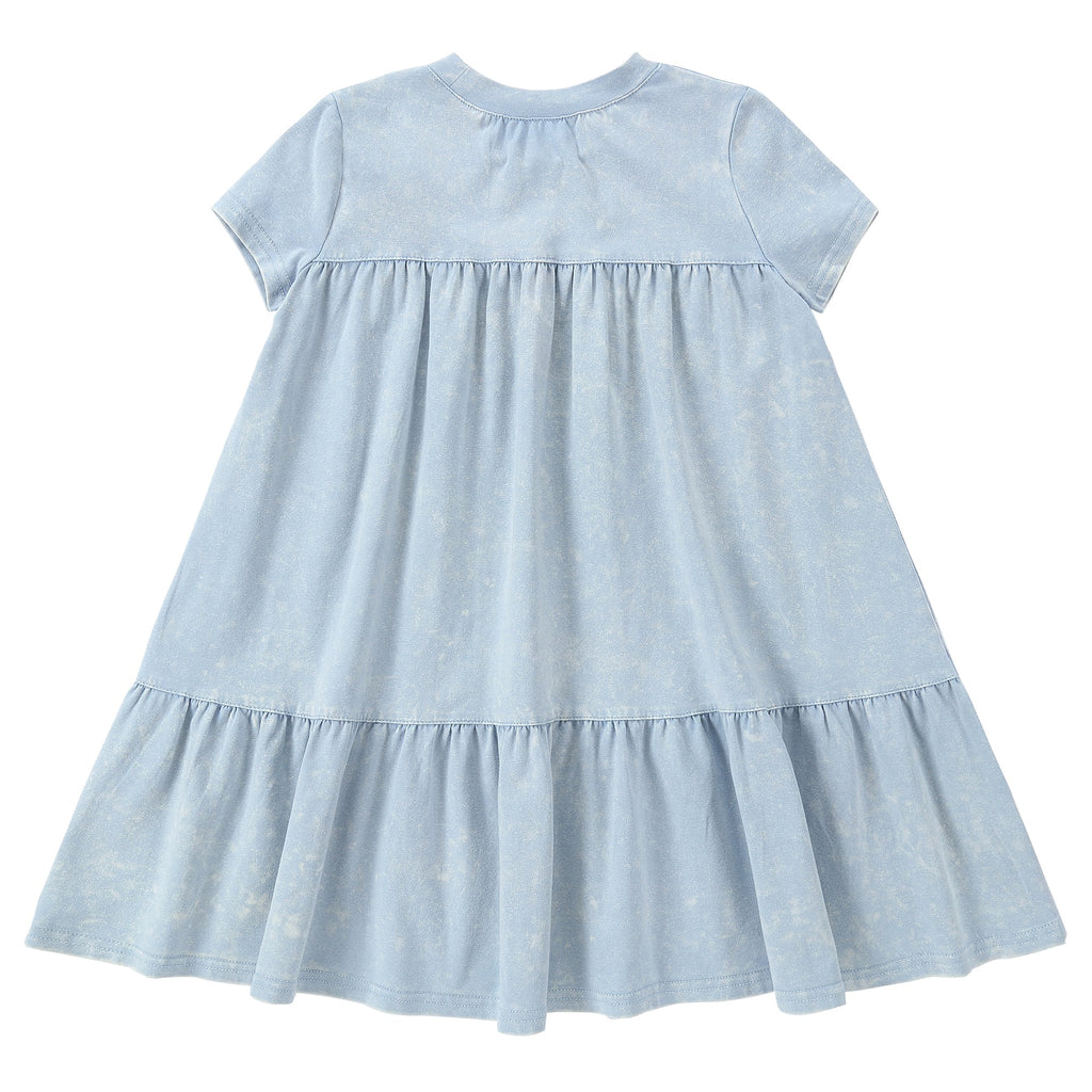 Super Light Blue Stretch Denim Tiered Dress