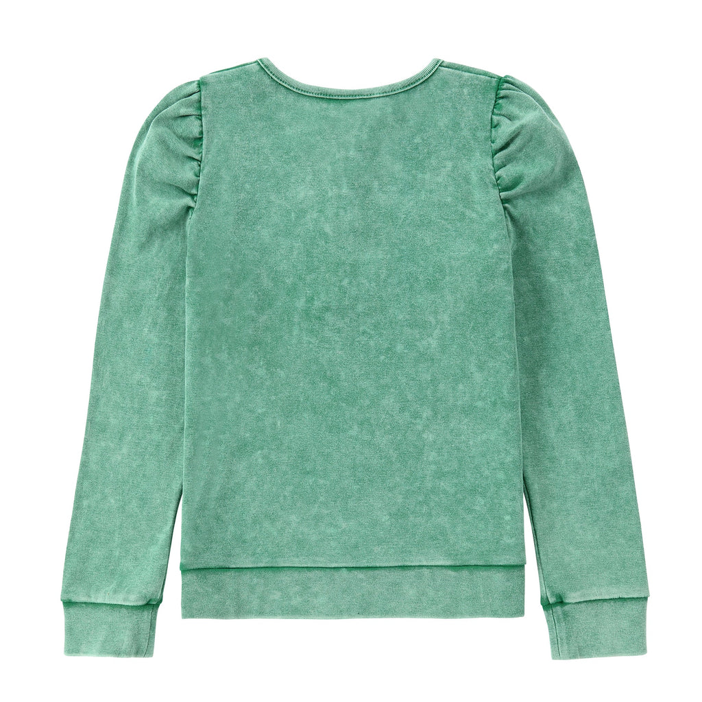 Green Wash Puff Sleeve Henley