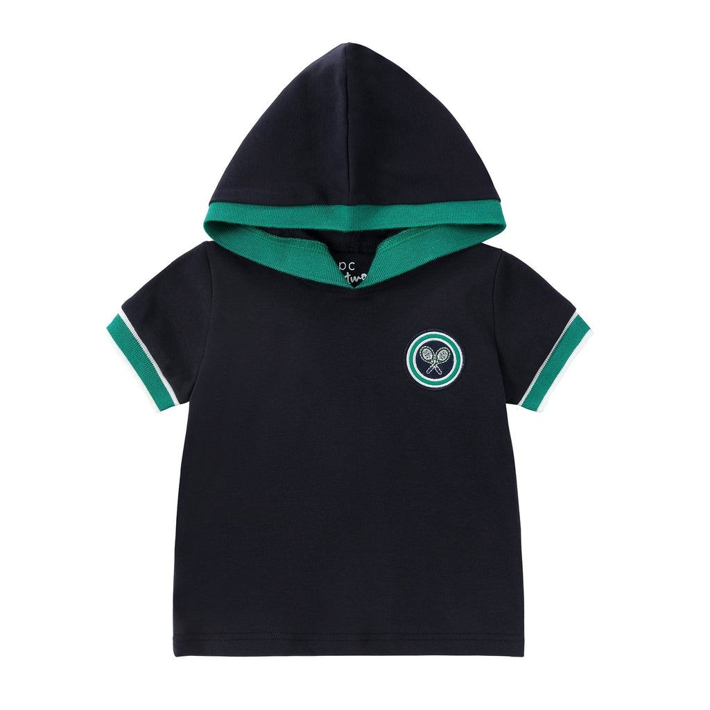 Navy Hooded T-Shirt With Tennis Patch