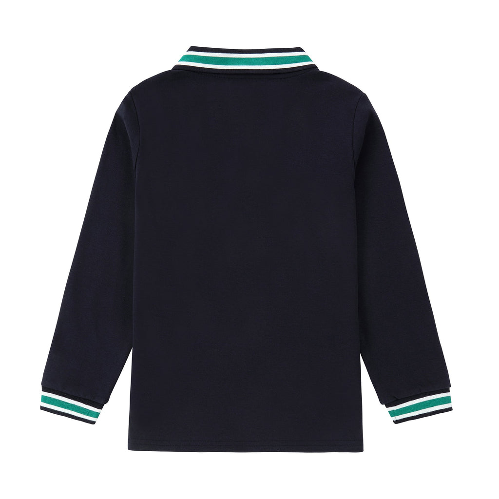 Navy Long Sleeve Polo With Tennis Patch