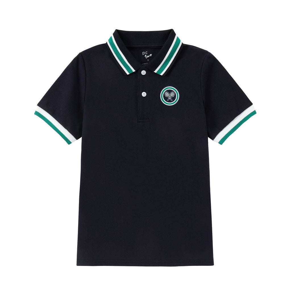 Navy Short Sleeve Polo With Tennis Patch