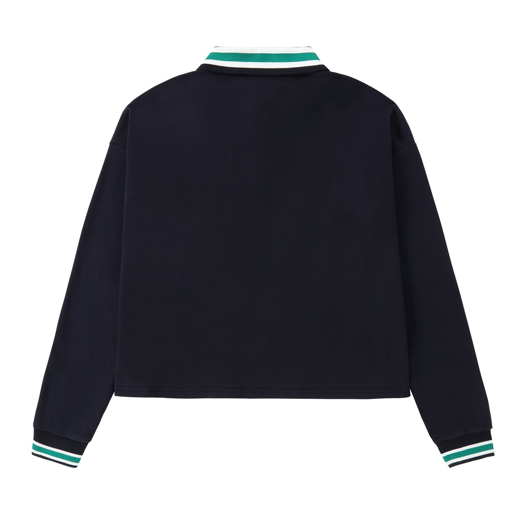 Navy Cropped Polo With Tennis Patch