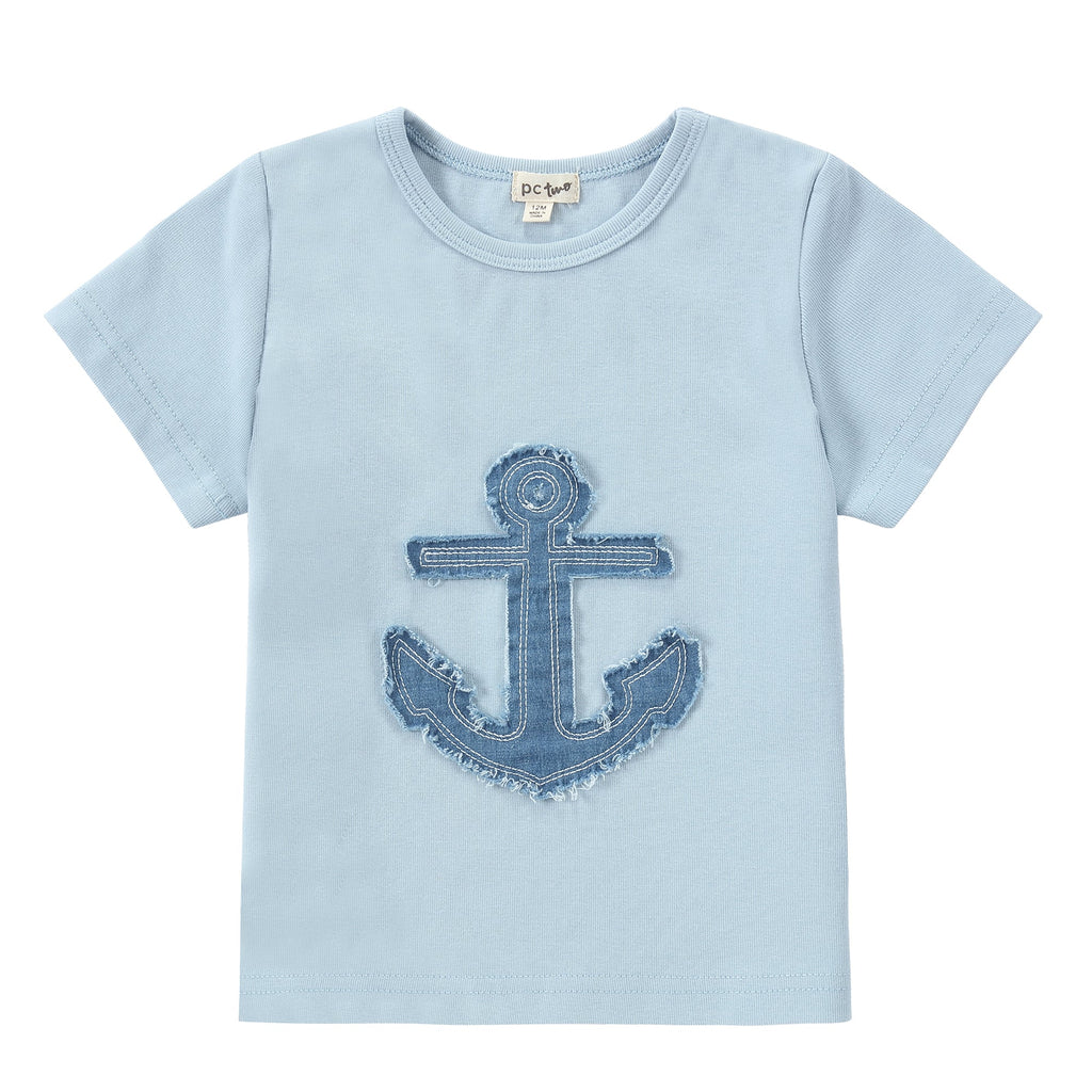 Light Blue T-Shirt With Denim Anchor Applique