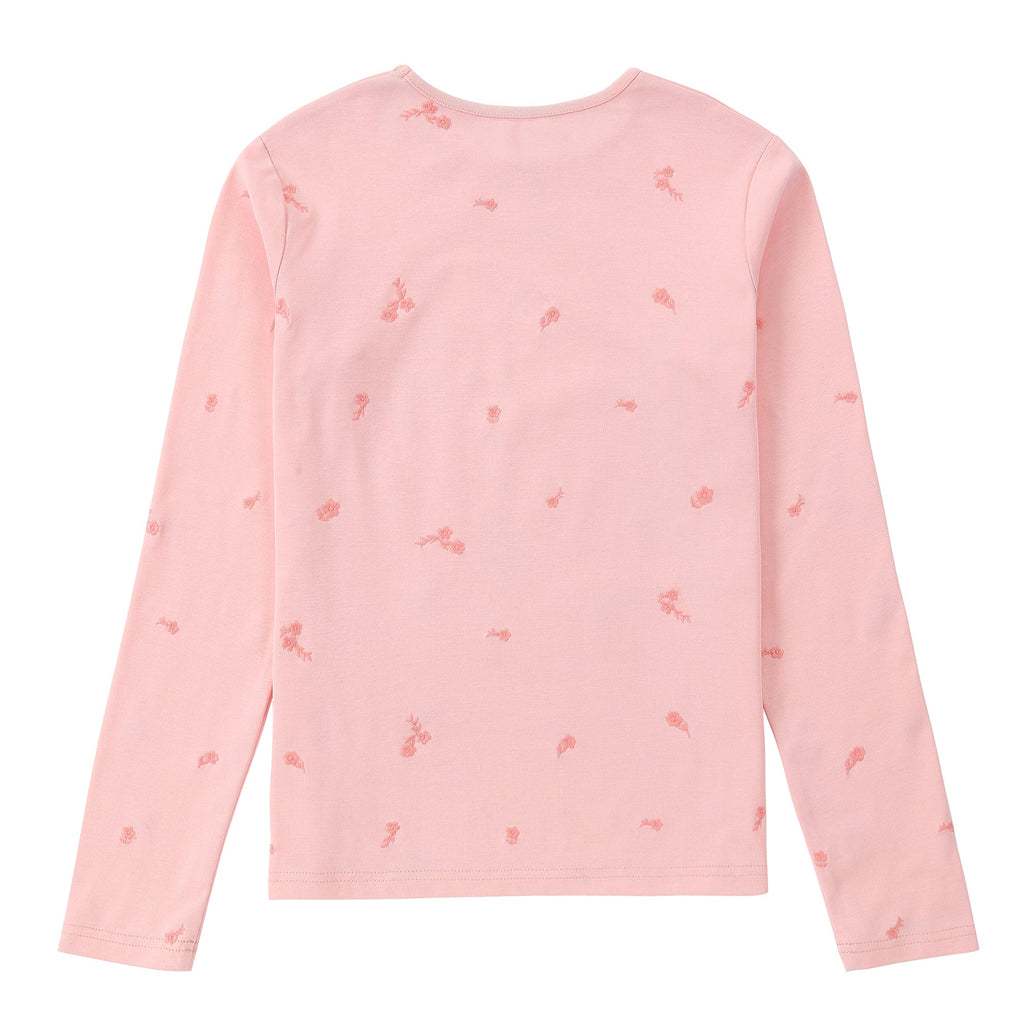 Pink Embroidered Long Sleeve Floral T-Shirt