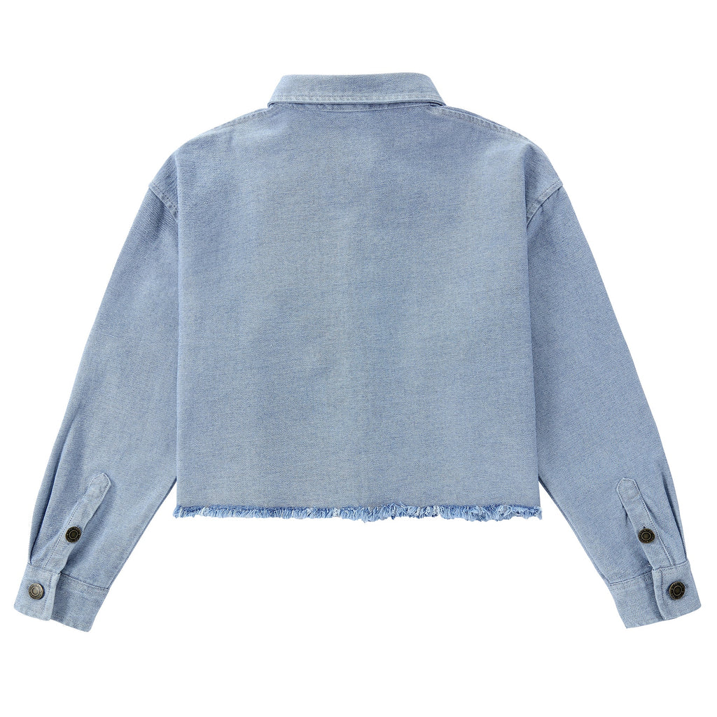 Light Denim Cropped Shirt With Fray Detail