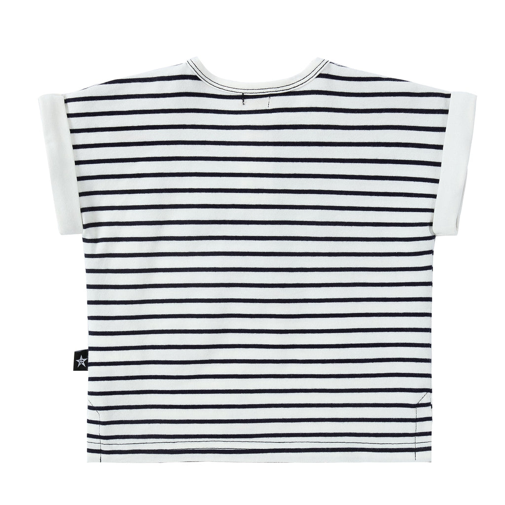 Navy and White Stripe Henley With Embroidered Boats