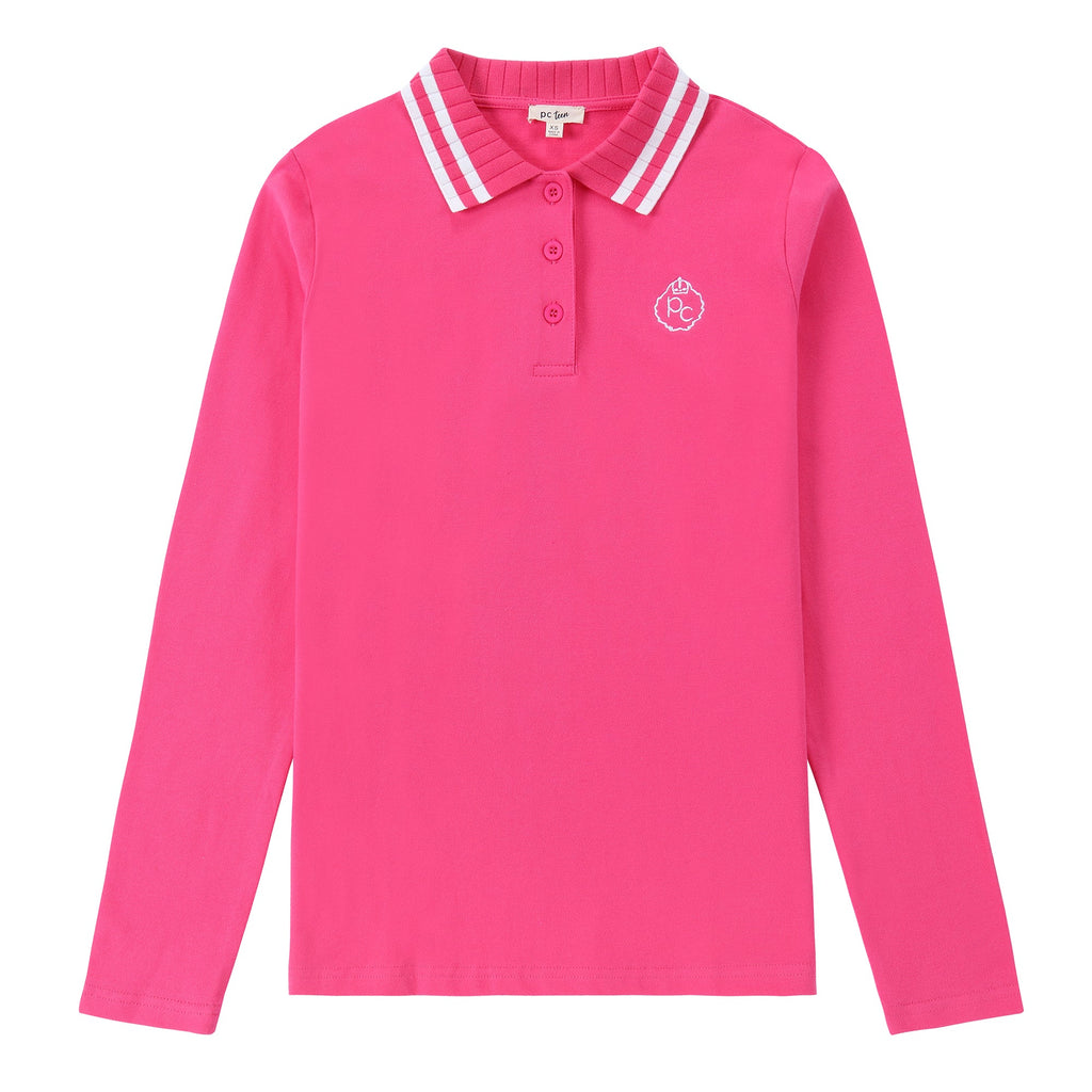 Bright Pink Wide Rib Collared Polo