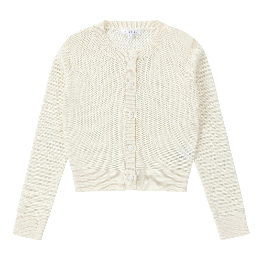 Ivory Cropped Mesh Knit Cardigan