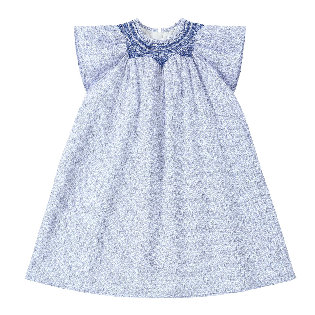 Royal Blue Floral Dress With Smocking Neck