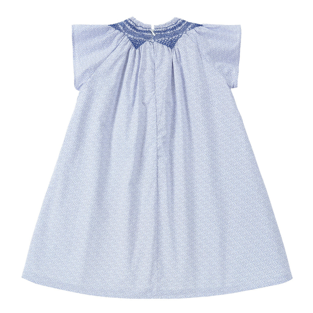 Royal Blue Floral Dress With Smocking Neck