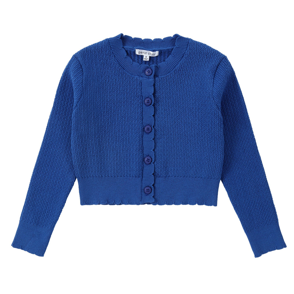 Royal Blue Eyelet Cardigan With Scallop Detail