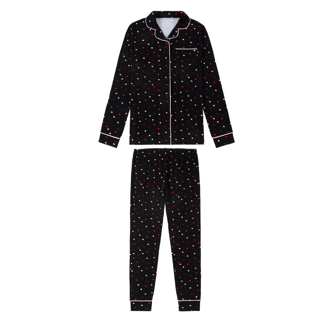 Teen Black Colorful Button Down Polka Dot Pajama