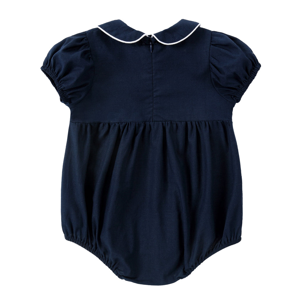 Navy Linen Romper With Ivory Details