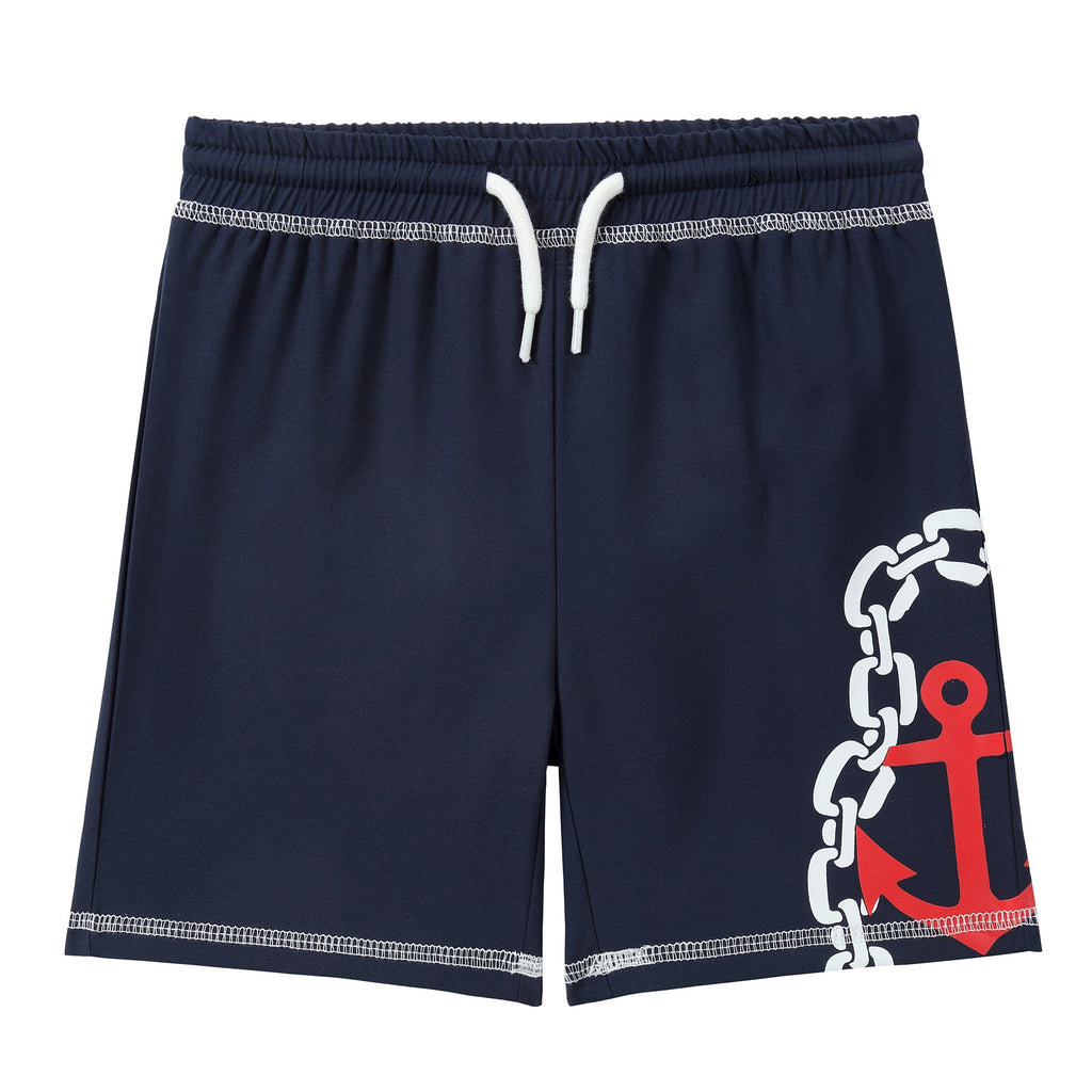 Navy Anchor Print Swim Trunk