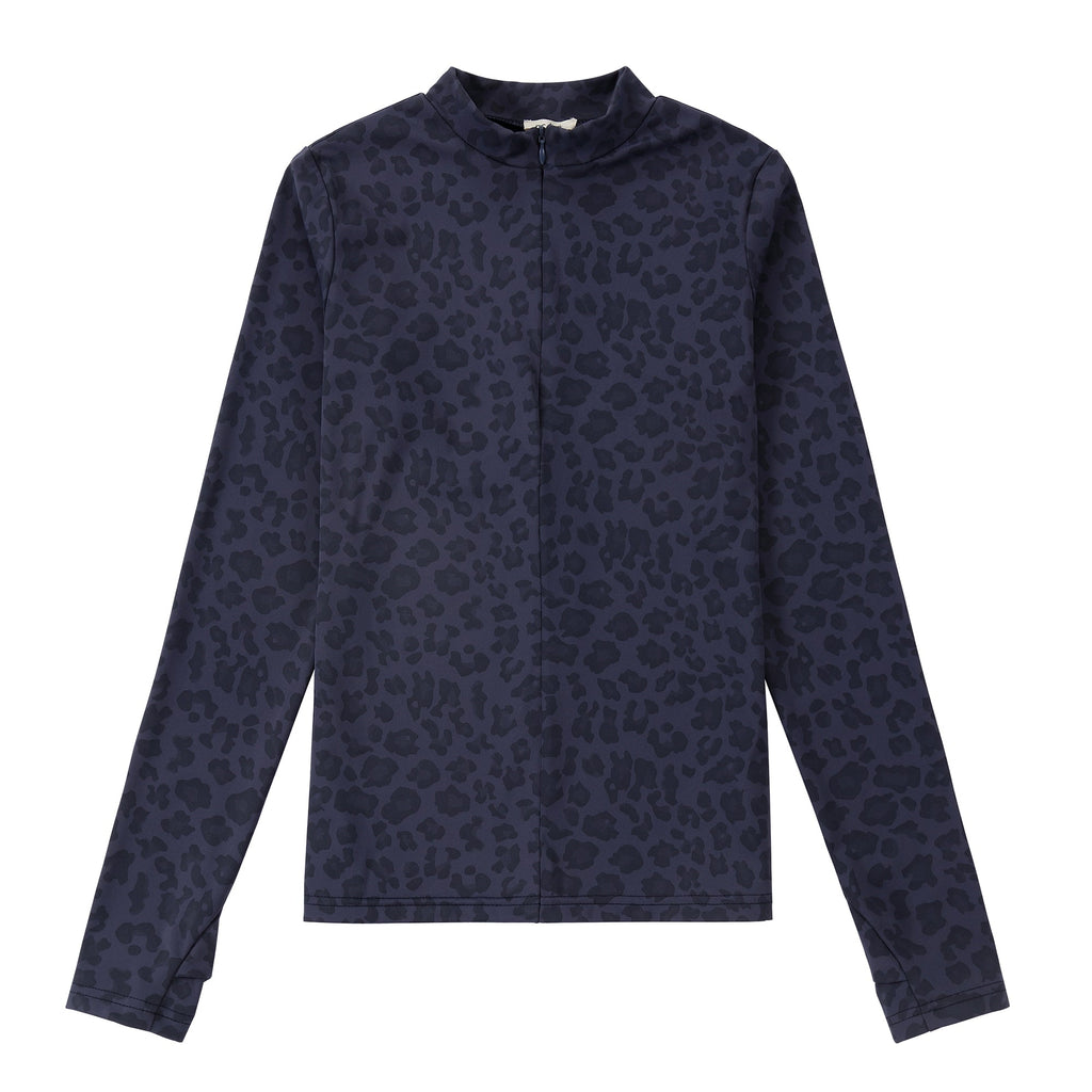 Blue Leopard Print Mock Neck