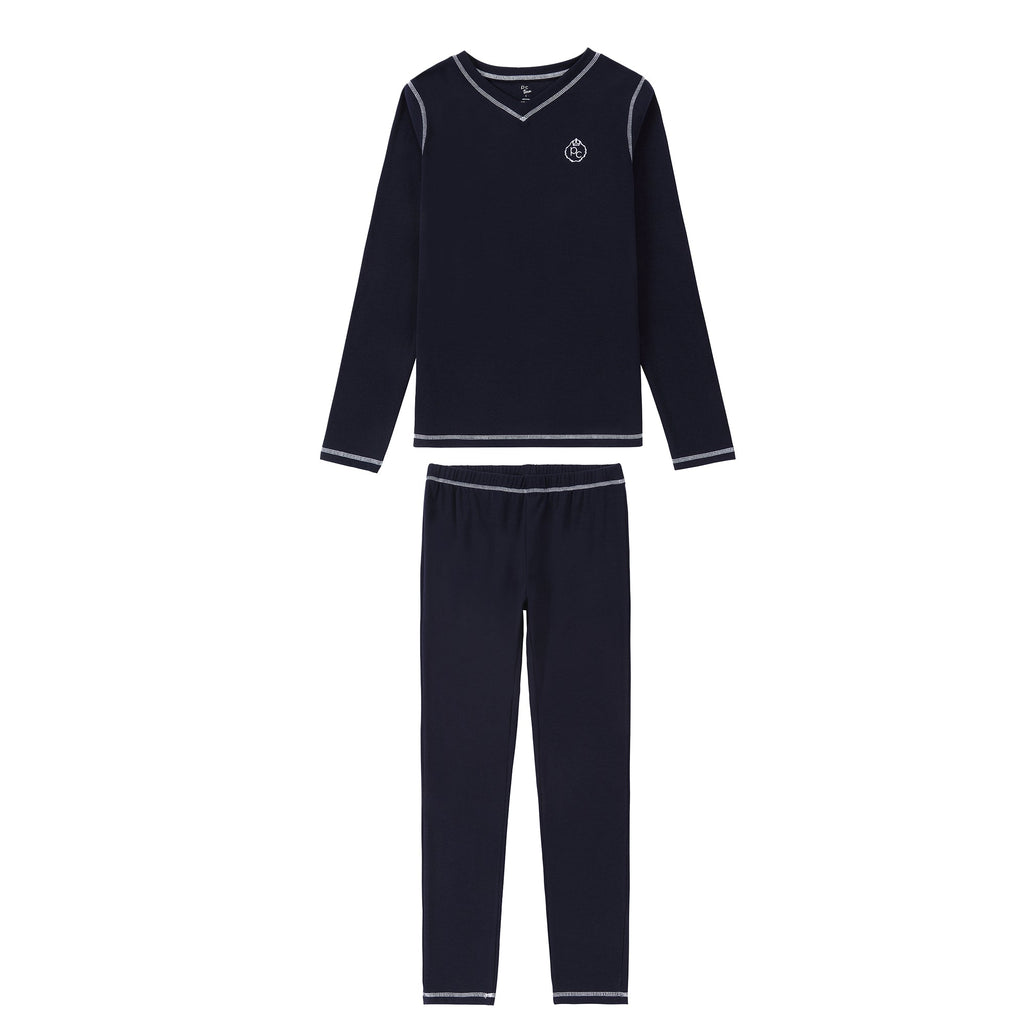 Teen Navy V-Neck Pajama With White Accents