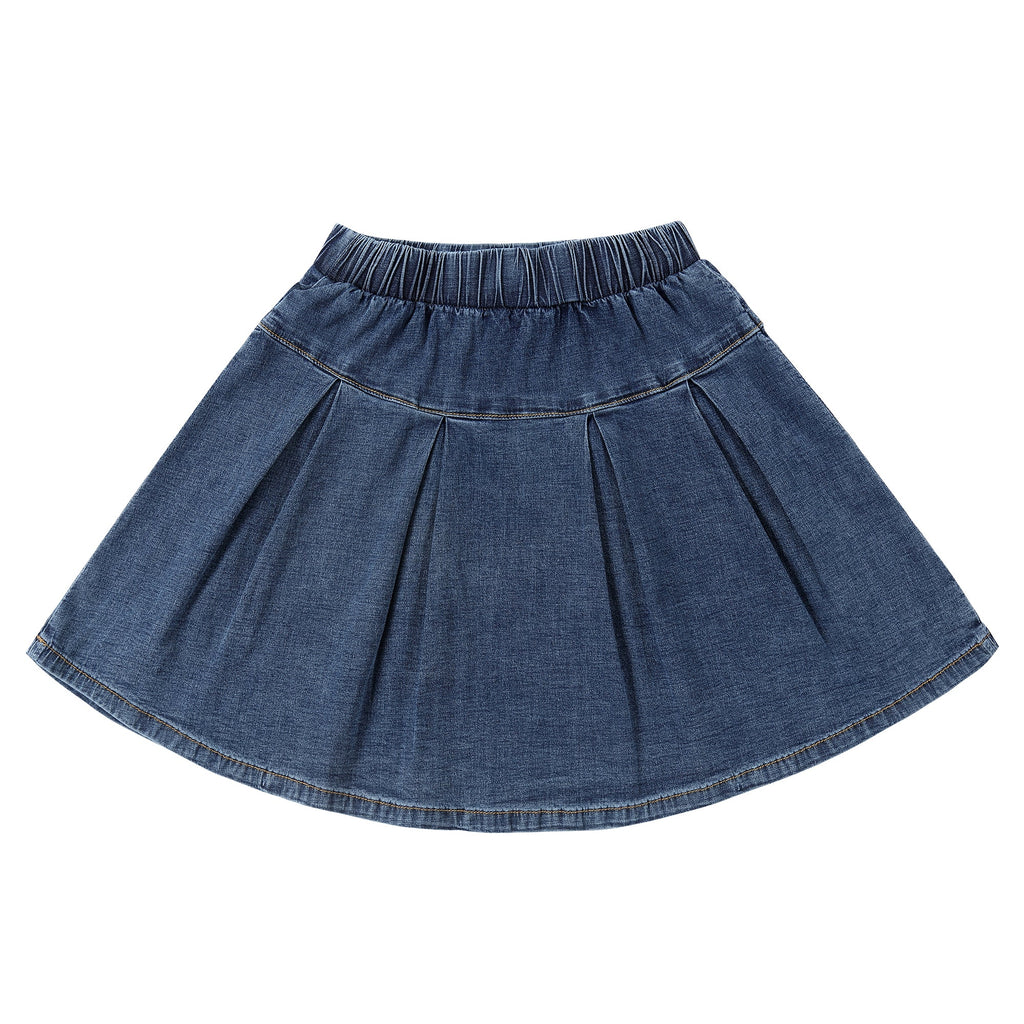 Blue Denim Pleat Detail Skirt