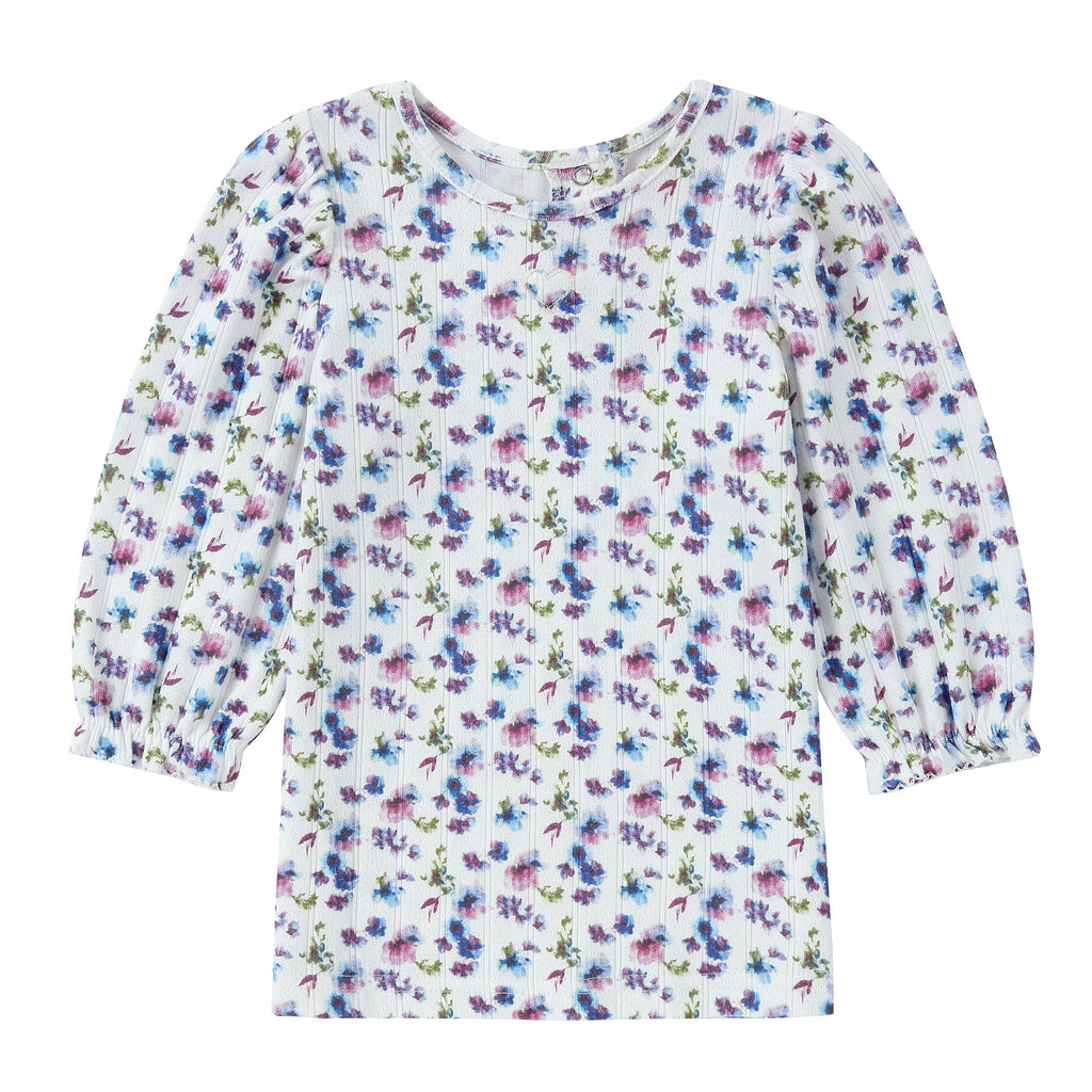 Purple Floral Puff Sleeve T-Shirt