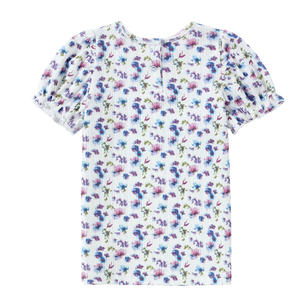 Purple Floral Puff Sleeve T-Shirt