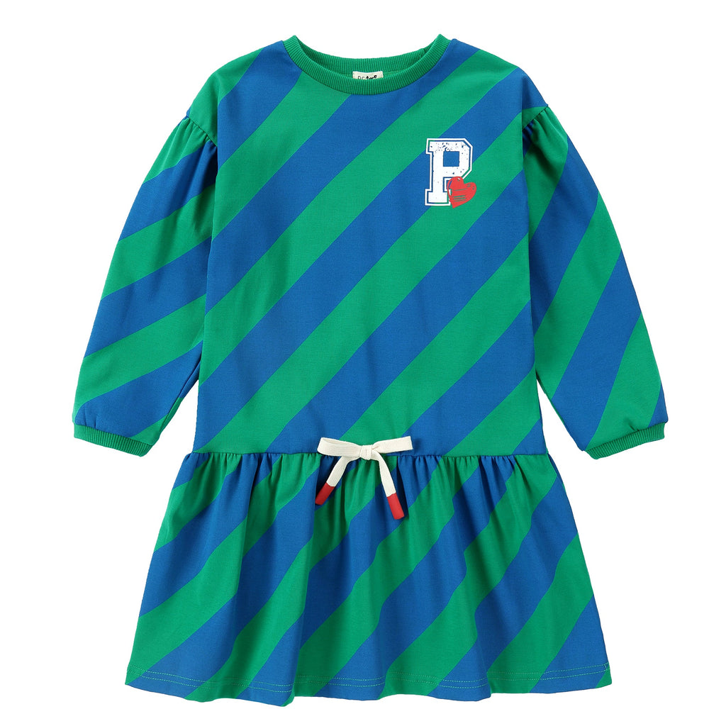 Green and Blue Diagonal Stripe Dress