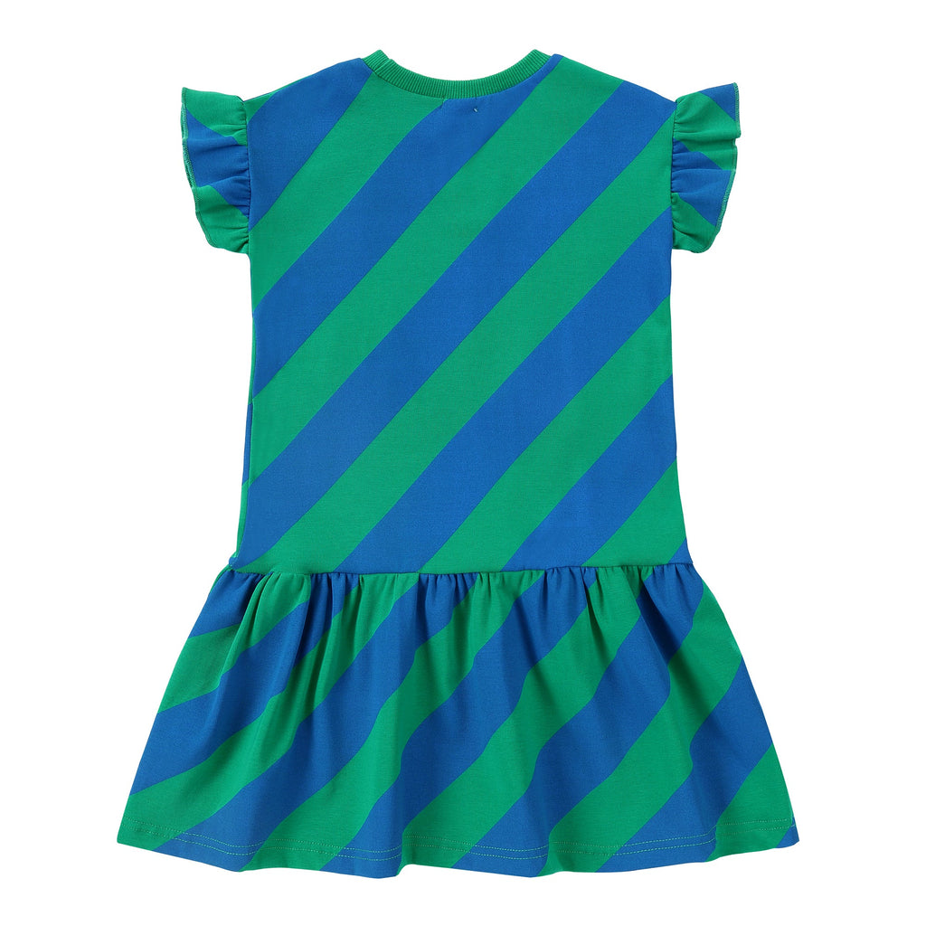 Green and Blue Diagonal Stripe Dress