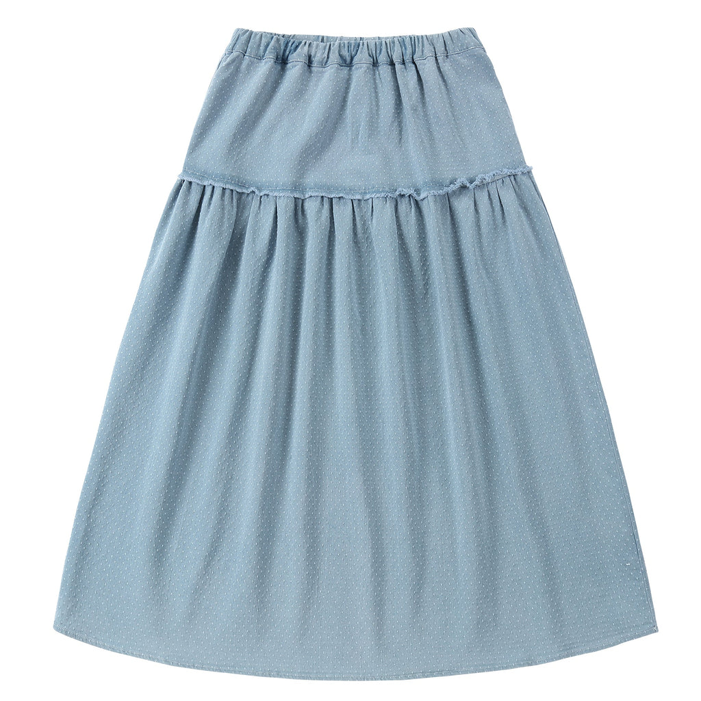 Light Blue Denim Dot Midi Skirt