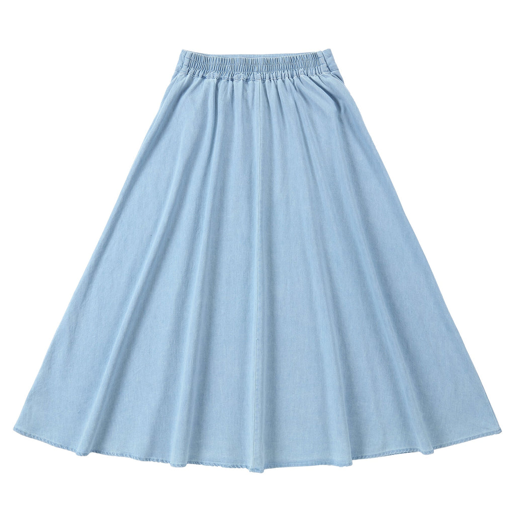 Super Light Denim Pointed Yoke Midi Skirt