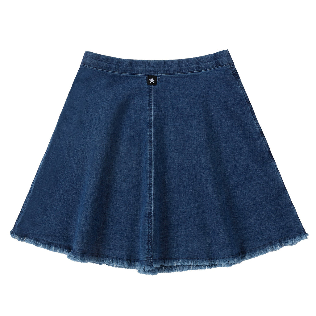 Dark Denim Wrap Skirt with Frayed Details