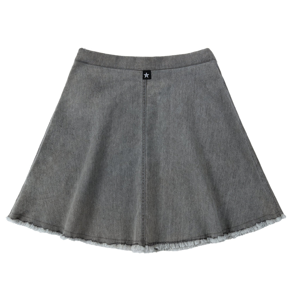 Grey Denim Wrap Skirt with Frayed Details