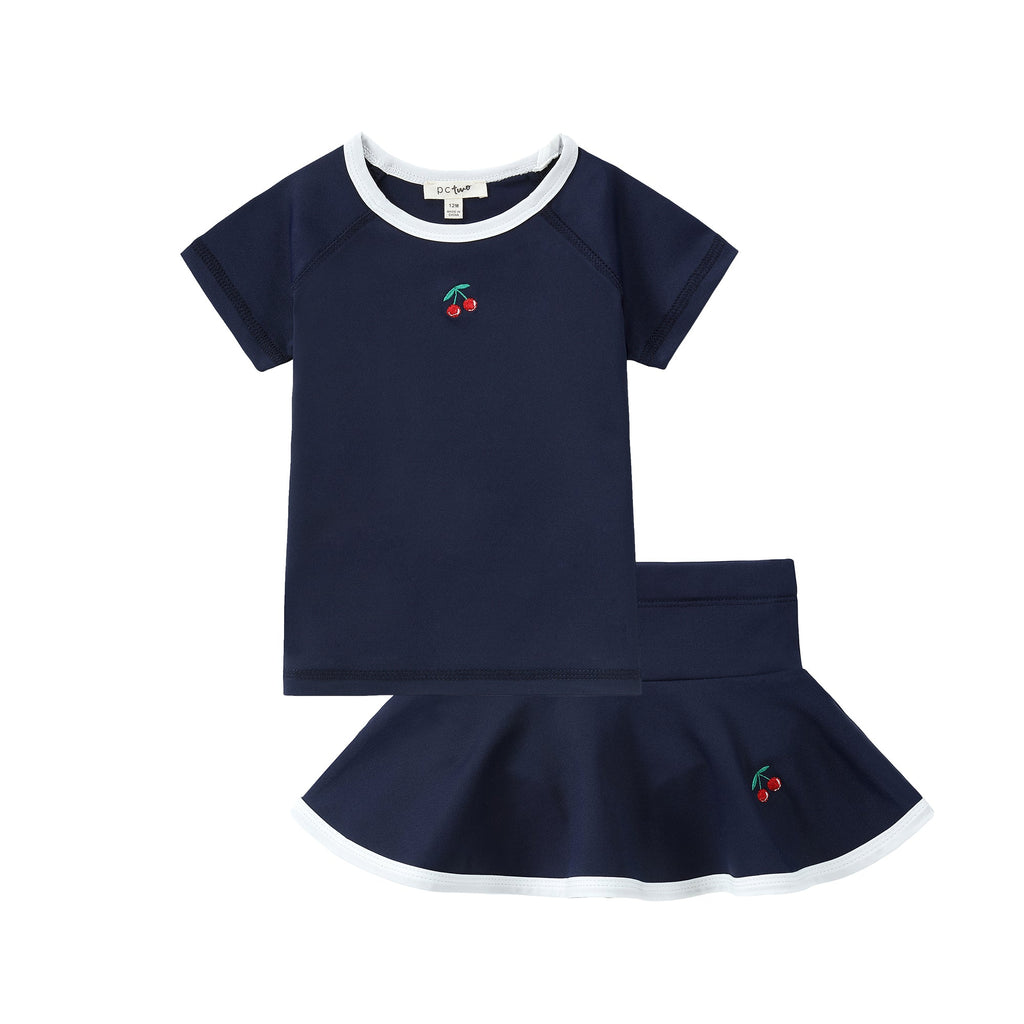 Navy Swim Set With Cherry Embroidery