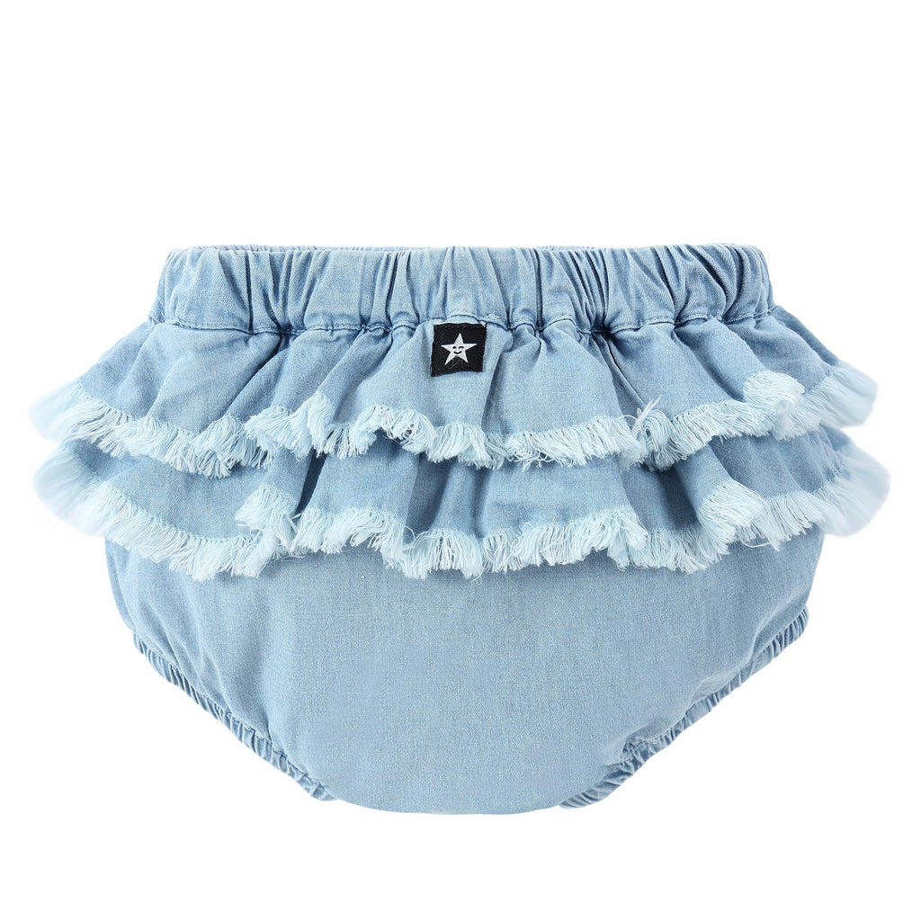 Super Light Blue Denim Frayed Ruffle Bloomer